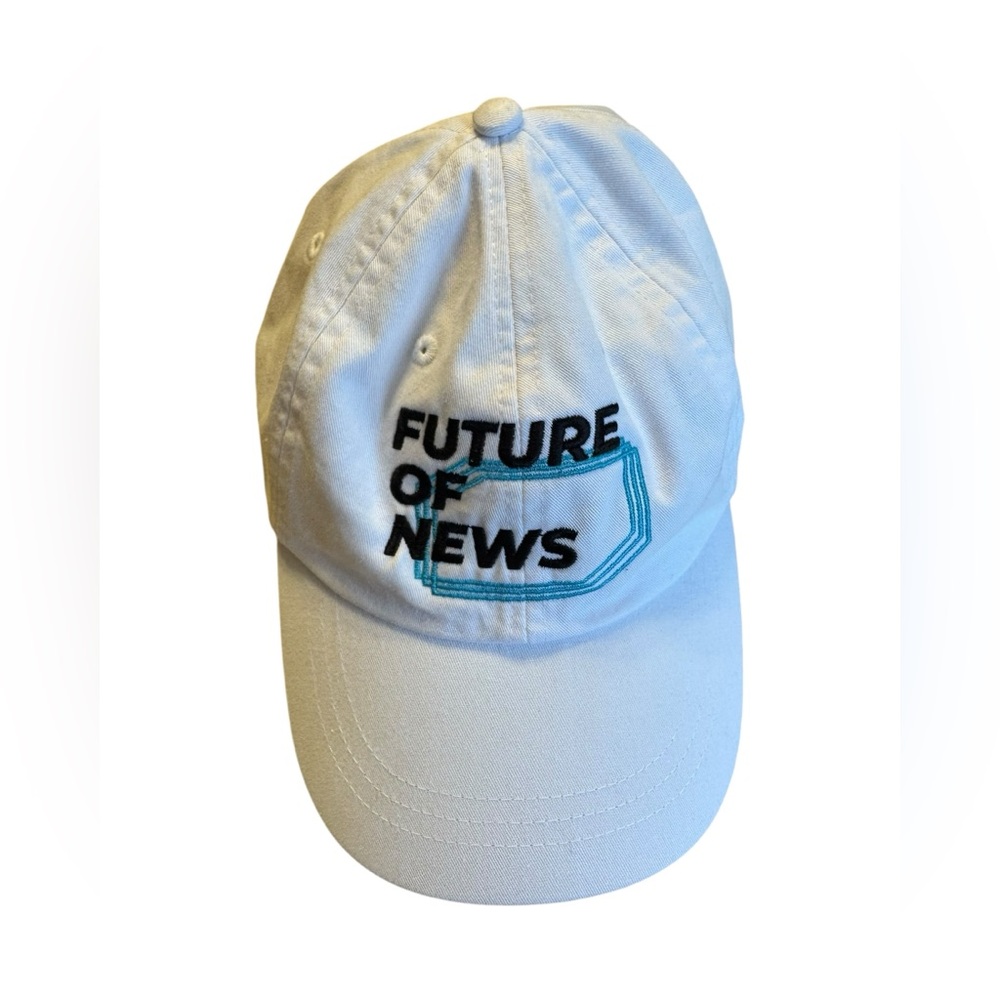 White cotton cap with Future of News embroidery. NWT